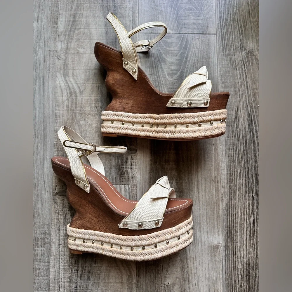 ALEXANDRE BIRMANClarita Wooden Wedge Leather Sandals size 38